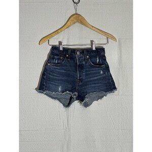 Levi's 501 Women's Denim Jean Shorts Blue Button Fly, Raw Hem, Dark Wash Size 24